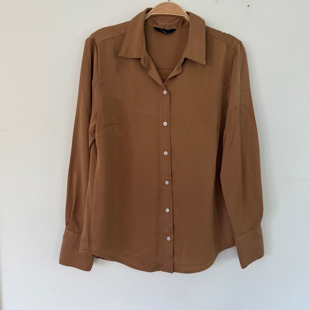 Banana Republic Womens Caramel Brown Button Down Long Sleeve Blouse Shirt Small